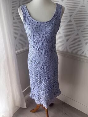 Kroshetta by Papillon Small Vintage 90s Lilac Purple Lace Sleeves Midi Dress